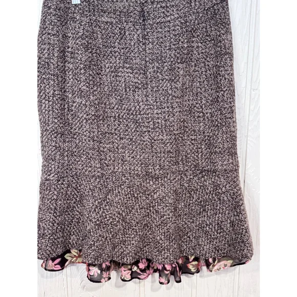 Loft Tweed Wool Blend Skirt Floral Flounce Size 4 Brown Pink - Picture 5 of 9